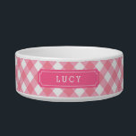 Custom Name Sweet Baby Pink Gingham Bowl<br><div class="desc">Adorable custom name pet food bowl featuring a stylish baby pink gingham pattern and label. Personalize it by replacing the placeholder text. For more options such as to change the font and it's size click the "Customize" button. *Please note that the Zazzle Watermark that appears in the zoom preview will...</div>