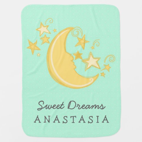 Custom Name Sweet Dreams Baby Blanket  Mint