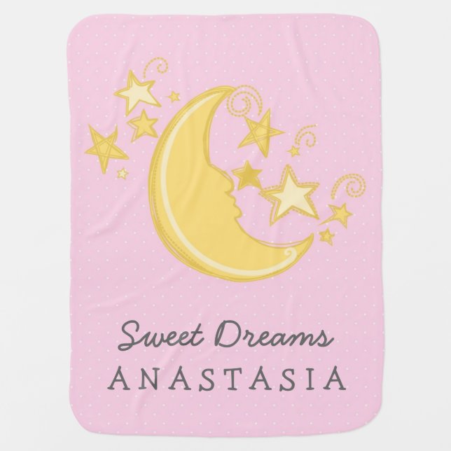 Custom Name Sweet Dreams Baby Blanket / Pink (Front)