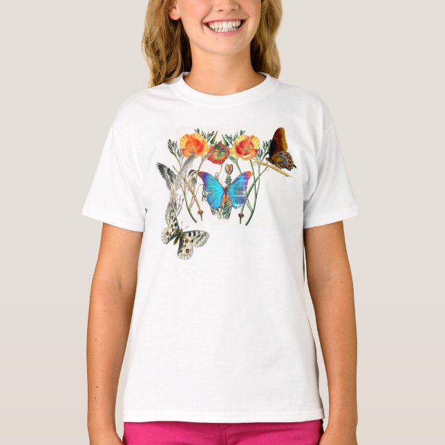 CUSTOM NAME T-SHIRT FOR GIRLS BUTTERFLIES & BIRD (Front)