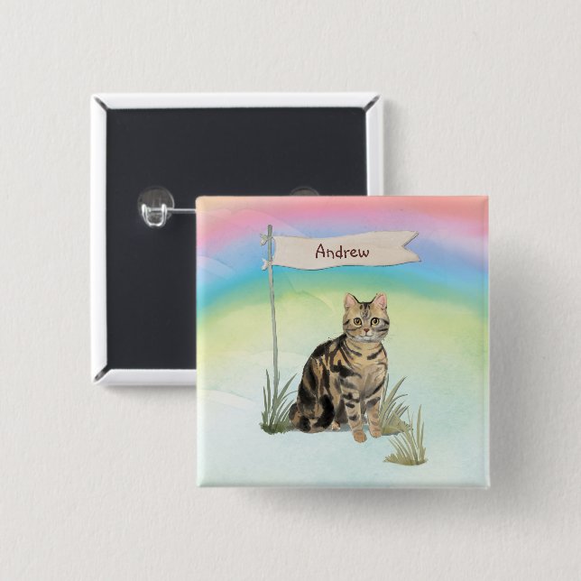 Custom Name Tabby Cat Pet Button (Front & Back)