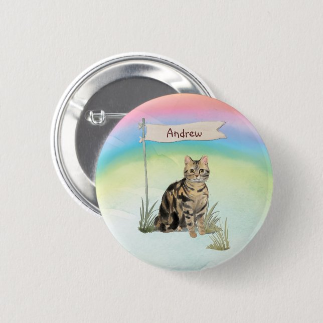 Custom Name Tabby Cat Pet Button (Front & Back)