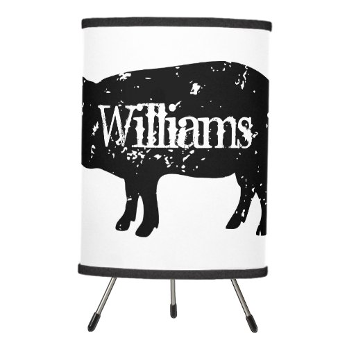 Custom name table lamp with vintage pig silhouette