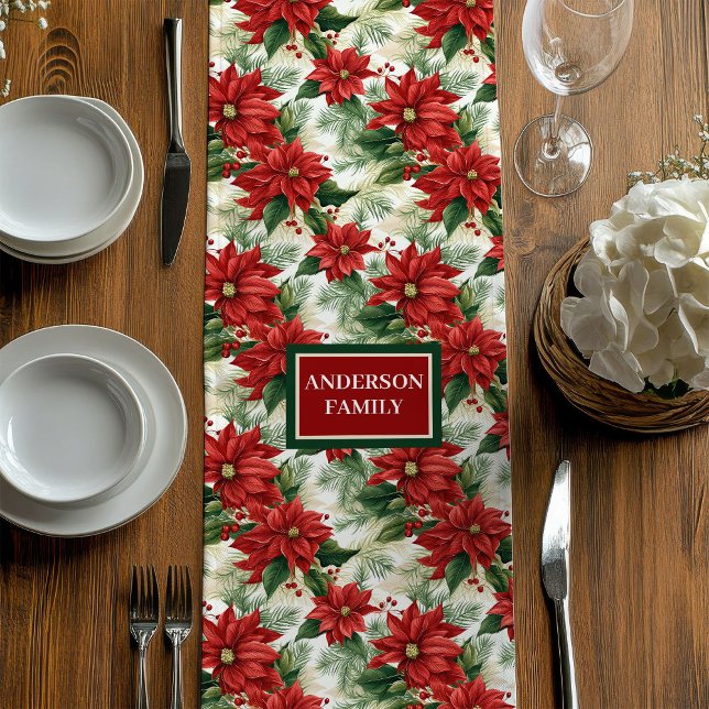 Custom Name Table Runner Classic Holiday Flowers (Custom Name Table Runner Classic Holiday Flowers)