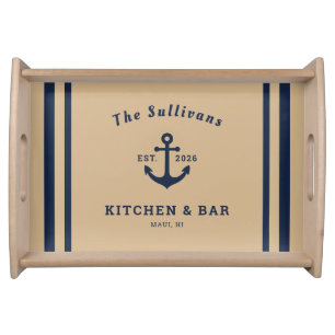 Custom Name Tan Anchor Kitchen Bar Home Serving Tray