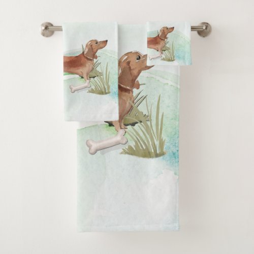 Custom Name Tan Dachshund Pet Dog Bath Towel Set