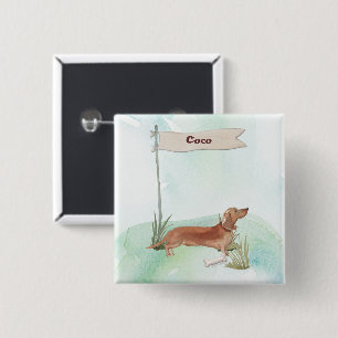 Custom Name Tan Dachshund Pet Dog Button