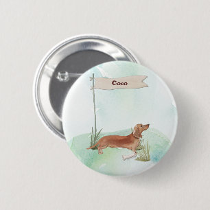 Custom Name Tan Dachshund Pet Dog Button