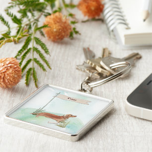 Custom Name Tan Dachshund Pet Dog Keychain