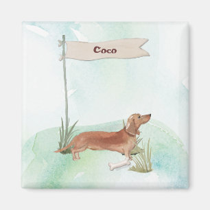 Custom Name Tan Dachshund Pet Dog Magnet