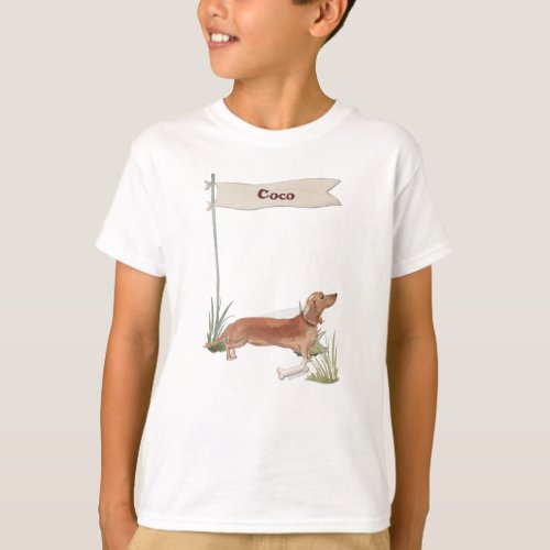 Custom Name Tan Dachshund Pet Dog T_Shirt