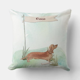 Custom Name Tan Dachshund Pet Dog Throw Pillow