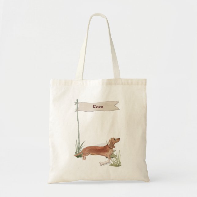Custom Name Tan Dachshund Pet Dog Tote Bag (Front)