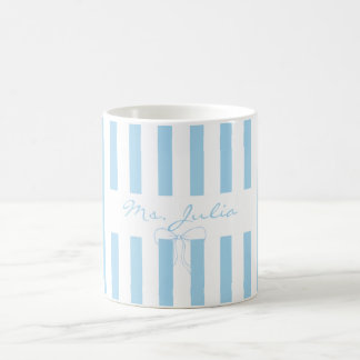 Custom name teacher appreciatio baby blue striped coffee mug