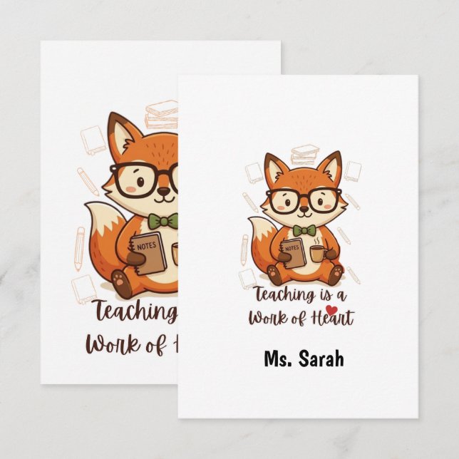 Custom Name Teacher Appreciation - Cute Fox  RSVP Card (Front/Back)