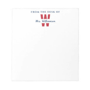 Custom Name Teacher Monogram From The Desk Of Notepad