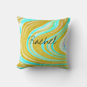Custom Name Teal Blue Pink Gold Abstract Patterns Throw Pillow