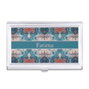 Custom Name Teal Coral Marbled Office Chic Business Card Case
