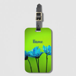 Custom Name Teal Daisies on Lime Green Luggage Tag