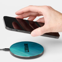Custom name teal glass texture wireless charger