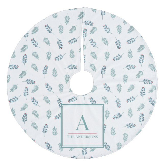 Custom name Teal Mistletoe Christmas Tree Skirt (Front)