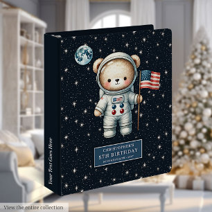 Custom Name Teddy Bear Astronaut Baby Shower Album 3 Ring Binder