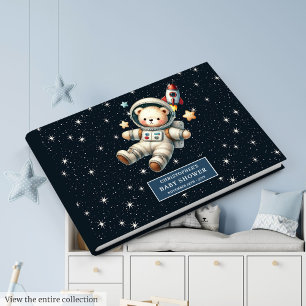 Custom Name Teddy Bear Astronaut Boy Baby Shower Guest Book