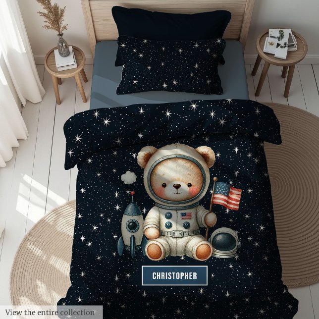 Custom Name Teddy Bear Astronaut Duvet for Boys (Custom Name Teddy Bear Astronaut Duvet for Boys)
