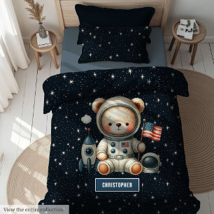 Custom Name Teddy Bear Astronaut Duvet for Boys Cover