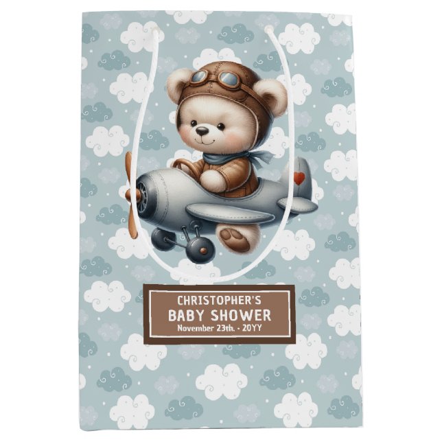 Custom Name Teddy Bear Baby Shower Gift Bag Idea (Front)