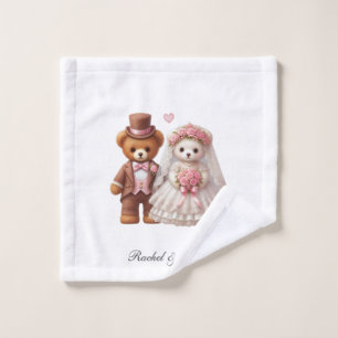Custom Name Teddy Bear Bride and Groom Wedding Wash Cloth