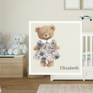 Custom Name Teddy Bear Girl Baby Shower Napkins