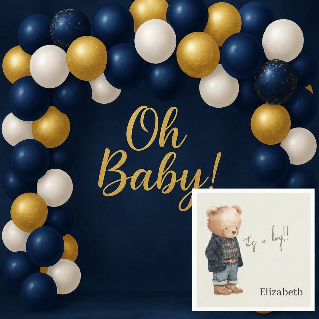 Custom Name Teddy Bear It's a Boy Baby Shower Napkins (Creator Uploaded)