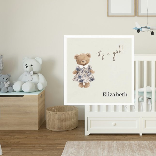 Custom Name Teddy Bear It's a Girl Baby Shower Napkins (Creator Uploaded)
