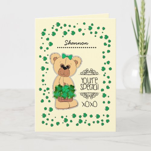 Custom Name  Teddy Bear St Patricks Day  Card