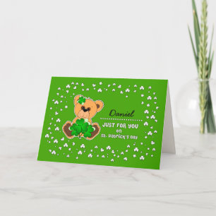 Custom Name Teddy Bear St. Patrick's Day Card