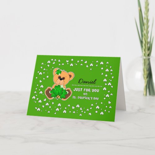 Custom Name Teddy Bear St Patricks Day  Card