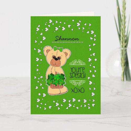 Custom Name Teddy Bear St Patricks Day Card