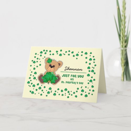 Custom Name Teddy Bear St Patricks Day Card