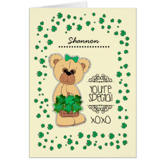 Custom Name Teddy Bear St. Patrick's Day Cards