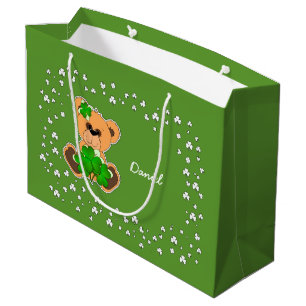 Custom Name Teddy Bear St.Patrick's Day Large Gift Bag