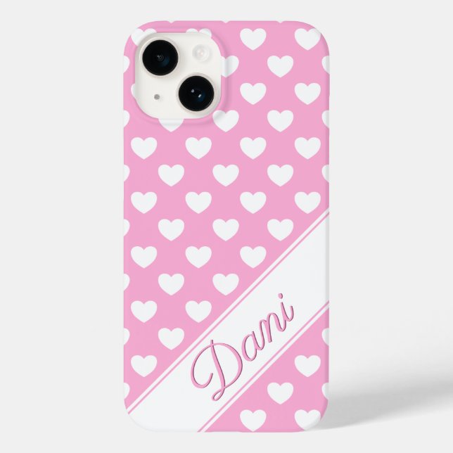 Custom Name Template, Cute Pink And White Case-Mate iPhone Case (Back)