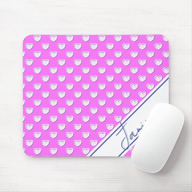 Custom Name Template Pink And White Cute Hearts Mouse Pad (With Mouse)