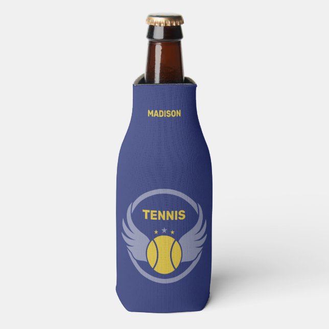Custom Name Tennis Ball with Wings Bottle Cooler (Bottle Front)