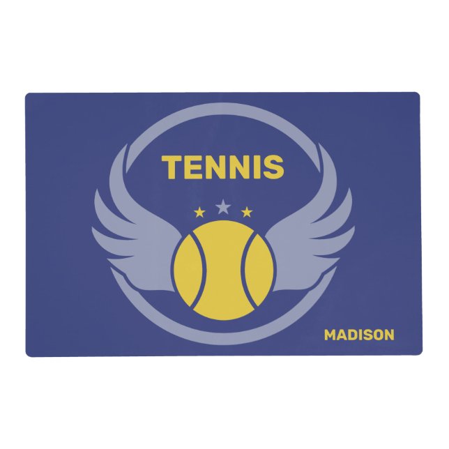 Custom Name Tennis Ball with Wings Placemat (Front)