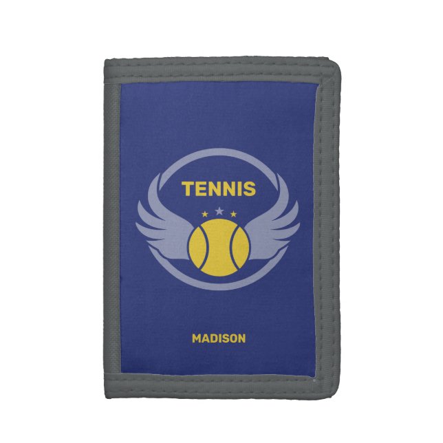 Custom Name Tennis Ball with Wings Trifold Wallet (Front Vertical)