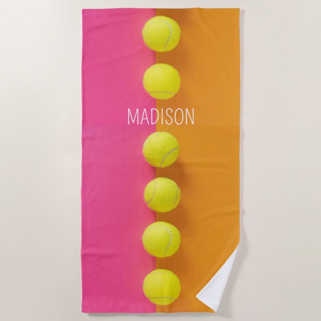 Custom Name Tennis Balls Beach Towel (Front)