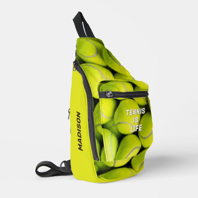 Custom Name Tennis Balls Sling Bag (Left Corner)