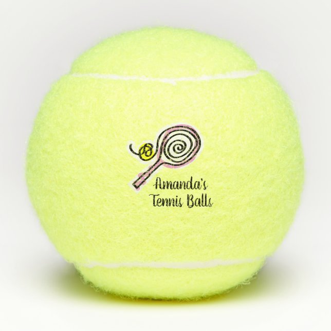 Custom name tennis balls with cute racket design (Front)