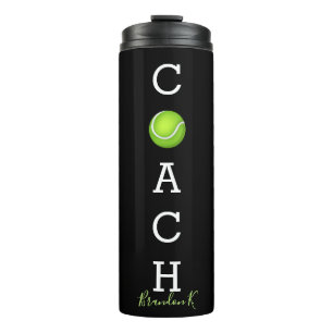 Custom Name Tennis Coach Black Thermal Tumbler